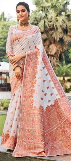 Traditional White and Off White color Saree in Chanderi Silk, Silk fabric with South Weaving work : 1797465