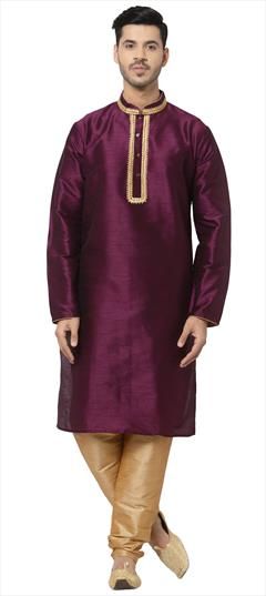 Purple and Violet color Kurta Pyjamas in Dupion Silk fabric with Embroidered work : 1797823