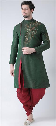 Green color Dhoti Kurta in Dupion Silk fabric with Embroidered work : 1797827