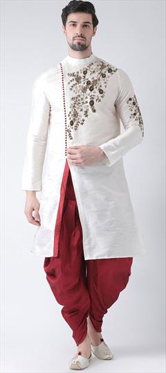 White and Off White color Dhoti Kurta in Dupion Silk fabric with Embroidered work : 1797828
