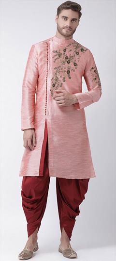 Pink and Majenta color Dhoti Kurta in Dupion Silk fabric with Embroidered work : 1797831