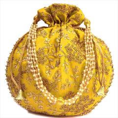 Yellow color Potli in Art Silk fabric with Bugle Beads work : 1797856