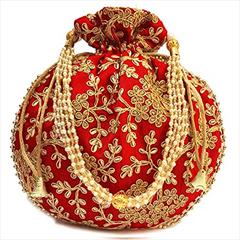 Red and Maroon color Potli in Art Silk fabric with Bugle Beads work : 1797859