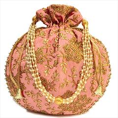 Pink and Majenta color Potli in Art Silk fabric with Stone work : 1797861