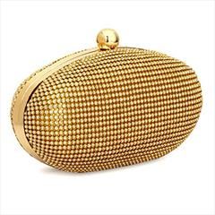 Gold color Clutches in Synthetic fabric with Bugle Beads work : 1797872