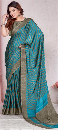 Casual, Festive Blue color Saree in Chiffon fabric with Classic, Rajasthani Lehariya, Printed work : 1797965