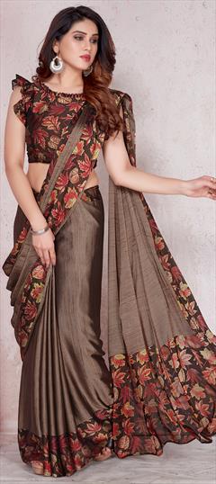 Casual, Party Wear Beige and Brown color Saree in Chiffon fabric with Classic Printed work : 1798155