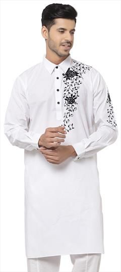 White and Off White color Kurta in Cotton fabric with Embroidered work : 1798178