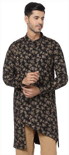 Black and Grey color Kurta in Cotton fabric with Printed work : 1798180