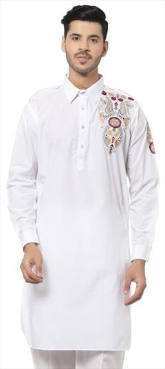 White and Off White color Kurta in Cotton fabric with Embroidered work : 1798183