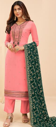 Festive, Party Wear Pink and Majenta color Salwar Kameez in Georgette fabric with Palazzo Embroidered, Sequence, Zari work : 1798358