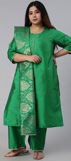 Party Wear Green color Salwar Kameez in Blended fabric with Straight Thread work : 1798422