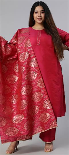 Party Wear Pink and Majenta color Salwar Kameez in Blended fabric with Straight Thread work : 1798423