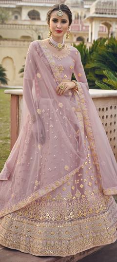 Mehendi Sangeet, Reception Purple and Violet color Lehenga in Net fabric with A Line Embroidered, Gota Patti, Stone work : 1798496