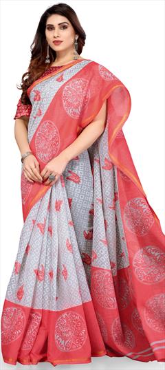 Casual, Traditional Black and Grey color Saree in Cotton fabric with Bengali Printed work : 1798522