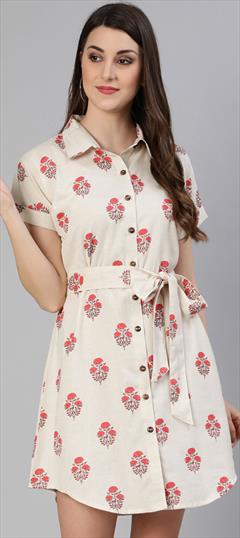 Casual White and Off White color Dress in Blended Cotton fabric with Printed work : 1798661