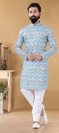Blue color Kurta Pyjamas in Cotton fabric with Printed work : 1798919
