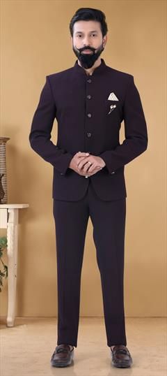 Purple and Violet color Jodhpuri Suit in Lycra fabric with Broches work : 1798994