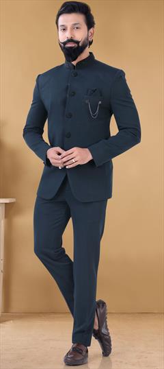 Blue color Jodhpuri Suit in Lycra fabric with Broches work : 1798995