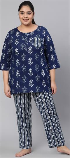 Casual Blue color Tunic with Bottom in Cotton fabric with Printed work : 1799028