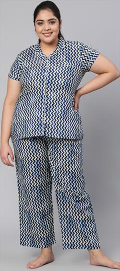 Casual Blue color Tunic with Bottom in Cotton fabric with Printed work : 1799035