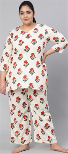 Casual White and Off White color Tunic with Bottom in Blended fabric with Floral, Printed work : 1799036