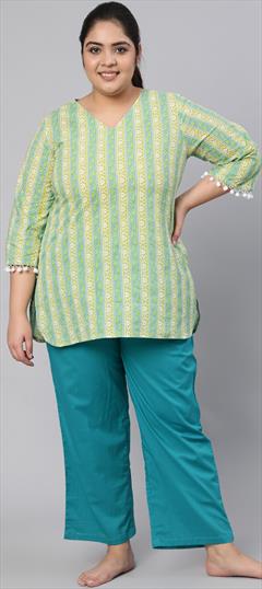 Casual Green color Tunic with Bottom in Cotton fabric with Printed work : 1799038
