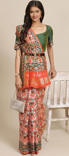 Traditional, Wedding Orange color Saree in Banarasi Silk, Silk fabric with South Weaving work : 1799187