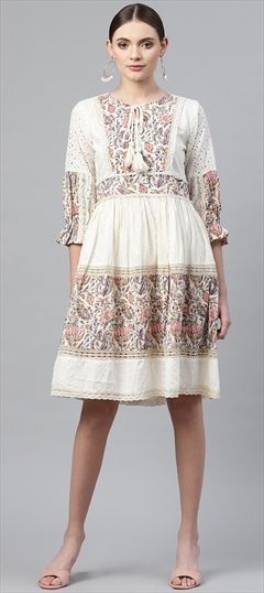 Casual, Party Wear White and Off White color Dress in Cotton fabric with Trendy Floral, Lace, Printed, Zari work : 1799272