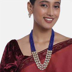 Blue color Necklace in Metal Alloy studded with Kundan, Pearl & Gold Rodium Polish : 1799657