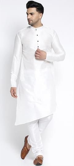 White and Off White color Kurta Pyjamas in Dupion Silk fabric with Thread work : 1799901