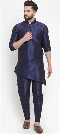 Blue color Kurta Pyjamas in Dupion Silk fabric with Thread work : 1799915