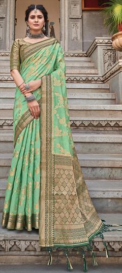 Traditional Green color Saree in Art Silk, Silk fabric with South Weaving work : 1800107