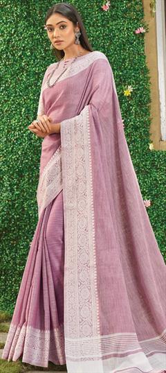 Traditional Purple and Violet color Saree in Linen fabric with Bengali Weaving work : 1800114