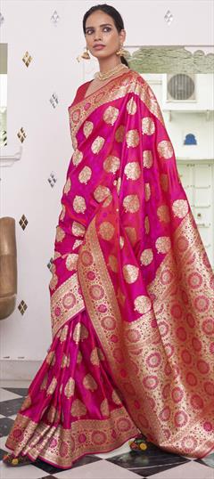 Traditional Pink and Majenta color Saree in Satin Silk, Silk fabric with South Weaving work : 1800156