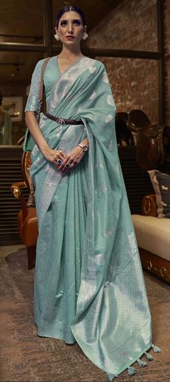 Traditional Blue color Saree in Linen fabric with Bengali Weaving work : 1800170