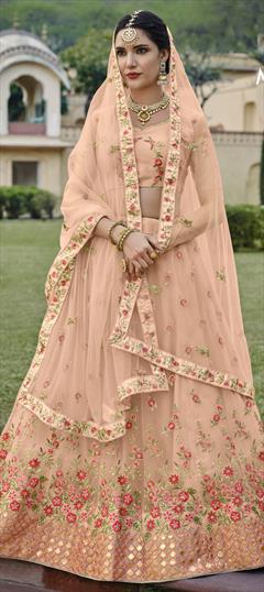 Engagement, Festive, Mehendi Sangeet Pink and Majenta color Lehenga in Net fabric with A Line Gota Patti, Resham, Stone, Thread work : 1800180