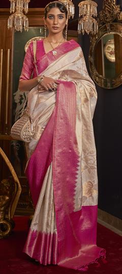 Traditional Beige and Brown color Saree in Jacquard fabric with South Weaving work : 1800402