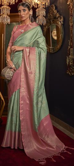 Traditional Green color Saree in Jacquard fabric with South Weaving work : 1800410