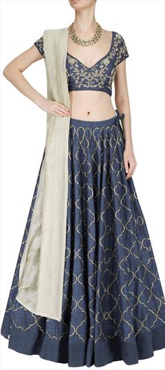 Mehendi Sangeet, Reception Black and Grey color Lehenga in Art Silk fabric with A Line Sequence, Zari work : 1800908