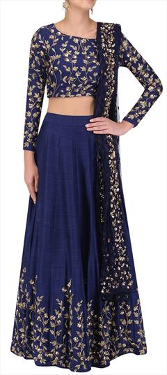 Mehendi Sangeet, Reception Blue color Lehenga in Art Silk fabric with A Line Sequence, Thread, Zari work : 1800909