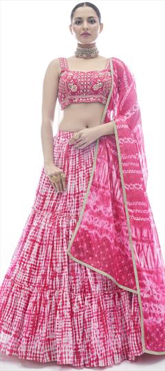 Reception, Wedding Pink and Majenta color Lehenga in Jacquard fabric with A Line Printed, Tye n Dye work : 1801051