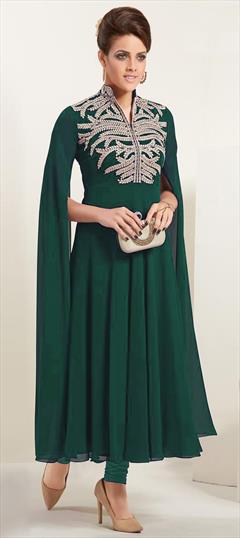 Casual Green color Tunic with Bottom in Georgette fabric with Embroidered work : 1801318