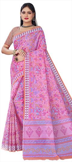Casual, Traditional Multicolor color Saree in Cotton fabric with Bengali Floral, Printed work : 1802020