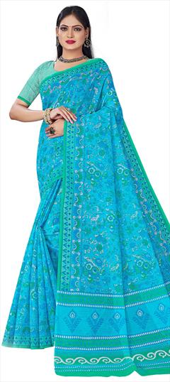 Casual, Traditional Multicolor color Saree in Cotton fabric with Bengali Floral, Printed work : 1802021