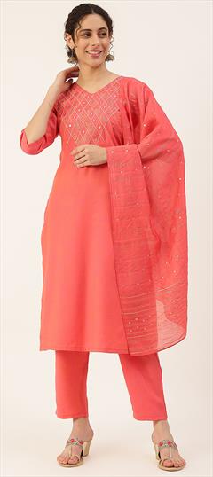 Party Wear Pink and Majenta color Salwar Kameez in Rayon fabric with Straight Mirror work : 1802067
