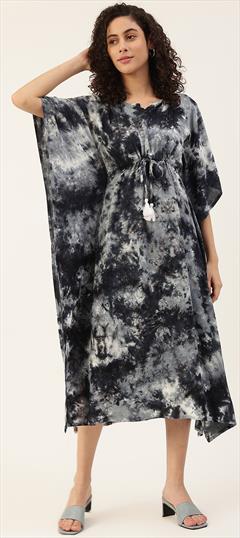 Black and Grey, White and Off White color Kaftan in Rayon fabric with Printed, Tye n Dye work : 1802089