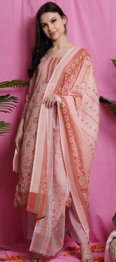 Party Wear Pink and Majenta color Salwar Kameez in Blended fabric with Straight Digital Print, Floral, Resham work : 1802152