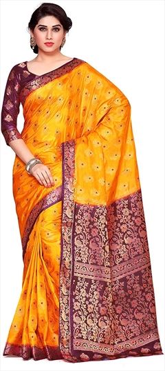 Traditional, Wedding Yellow color Saree in Kanchipuram Silk, Silk fabric with South Weaving, Zari work : 1802488