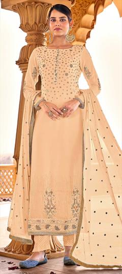 Party Wear Pink and Majenta color Salwar Kameez in Faux Georgette fabric with Straight Bugle Beads, Sequence, Thread work : 1802512